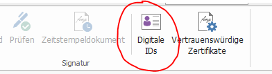 Menüpunkt Digitale IDs