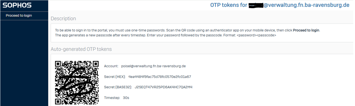 Darstellung des QRCodes zum Import in den Authenticator