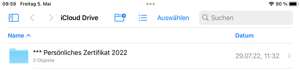 Ordneransicht der iCloud