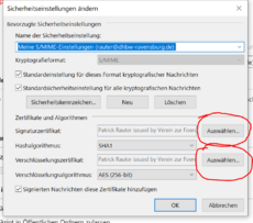 Auswahl der Zertifikatsdatei (Notbehelf)